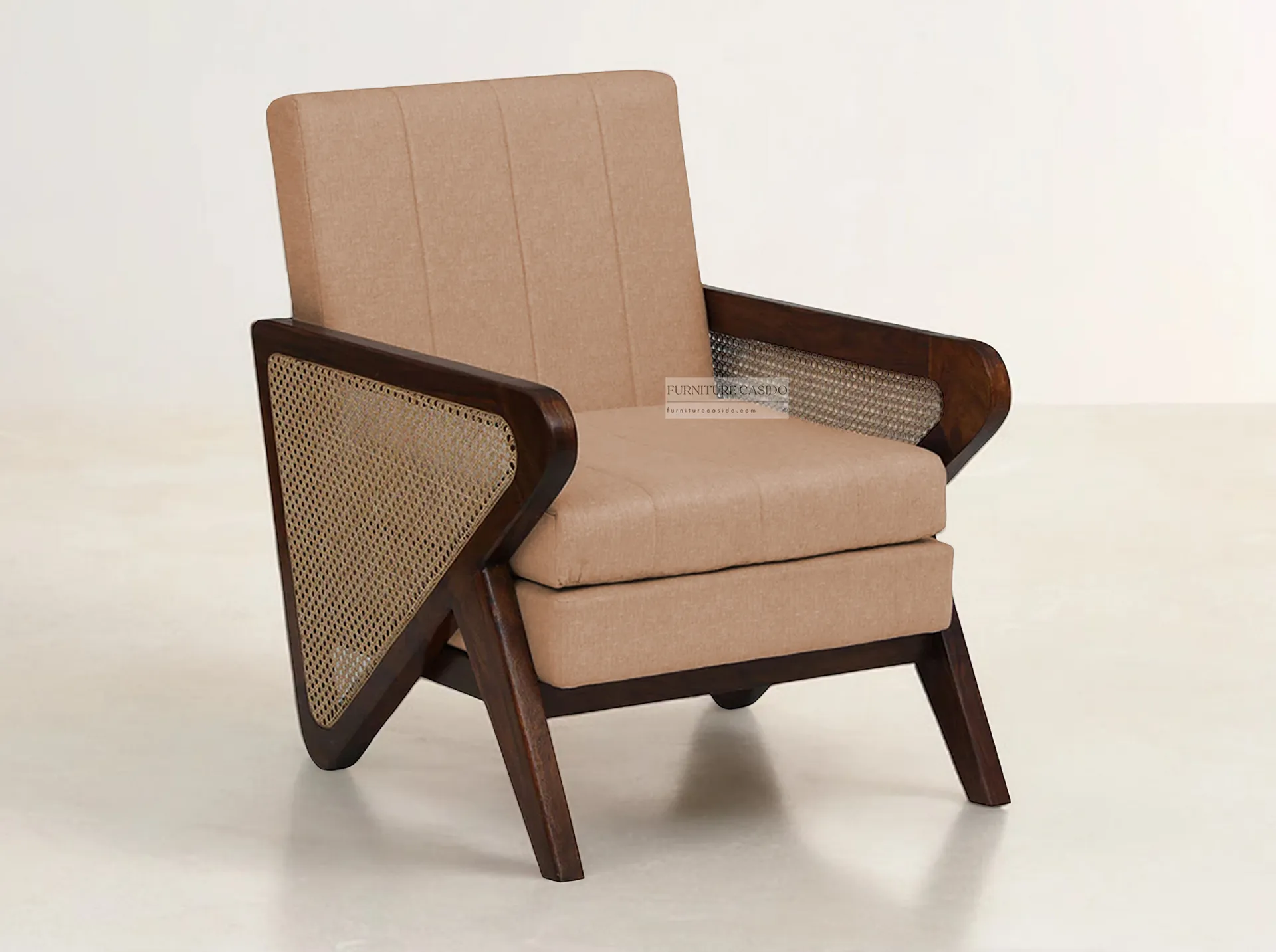 solid sheesham wood 1 seater sofa with rattan cane