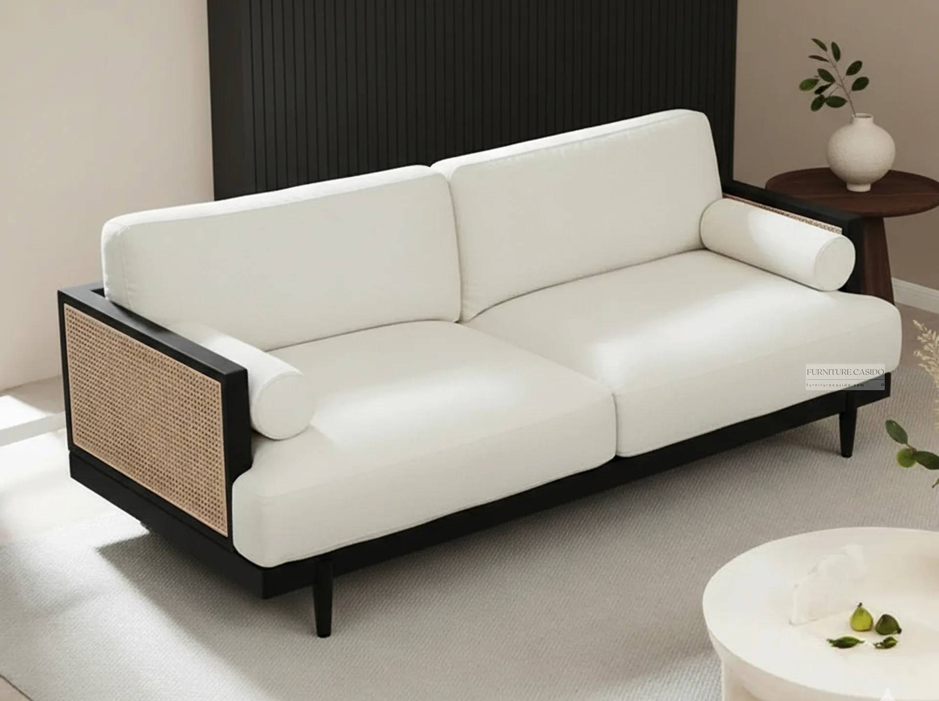 solid sheesham wooden 2 two seater sofa design with rattan cane