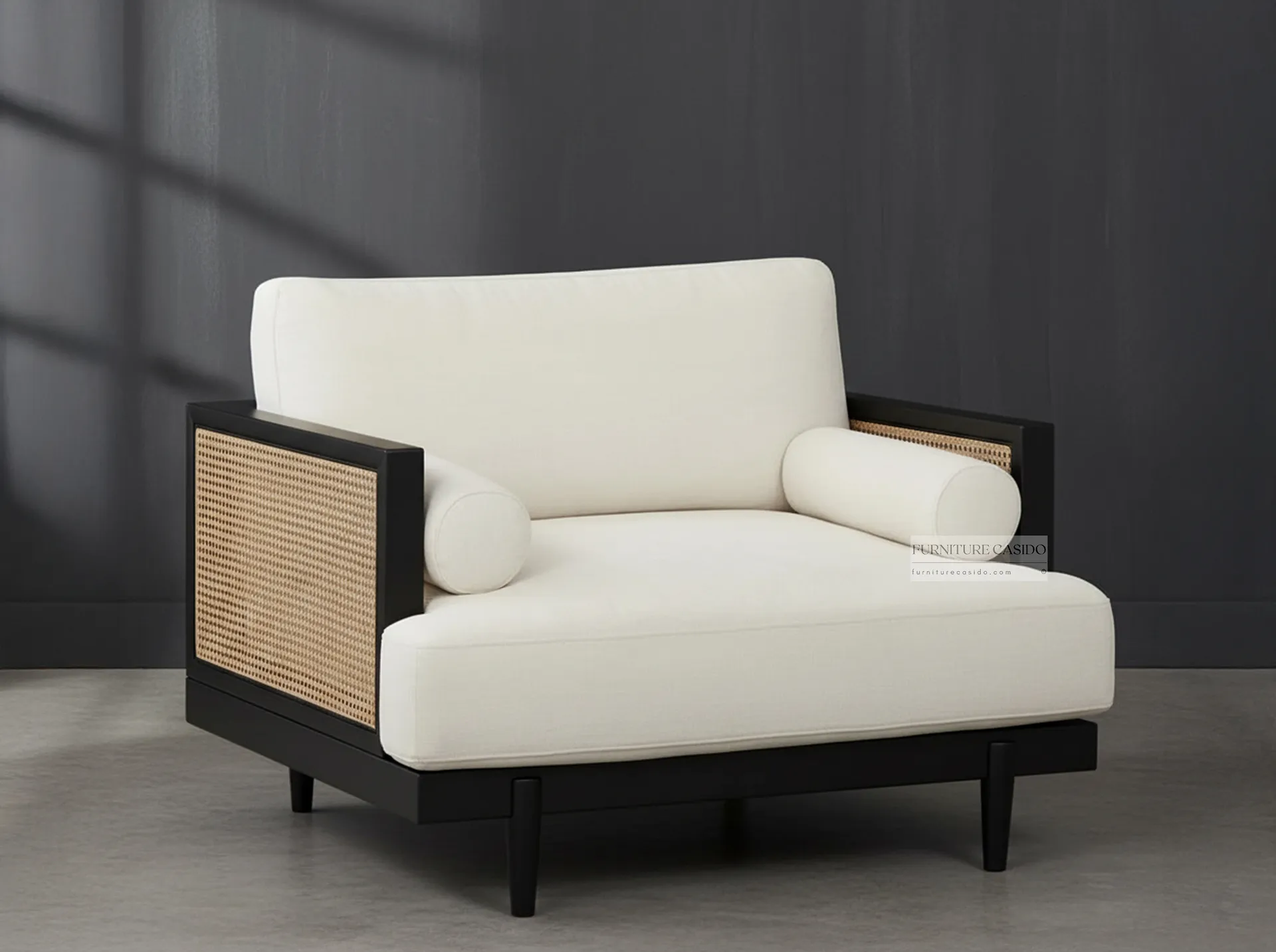 solid sheesham wooden one seater sofa design with rattan cane