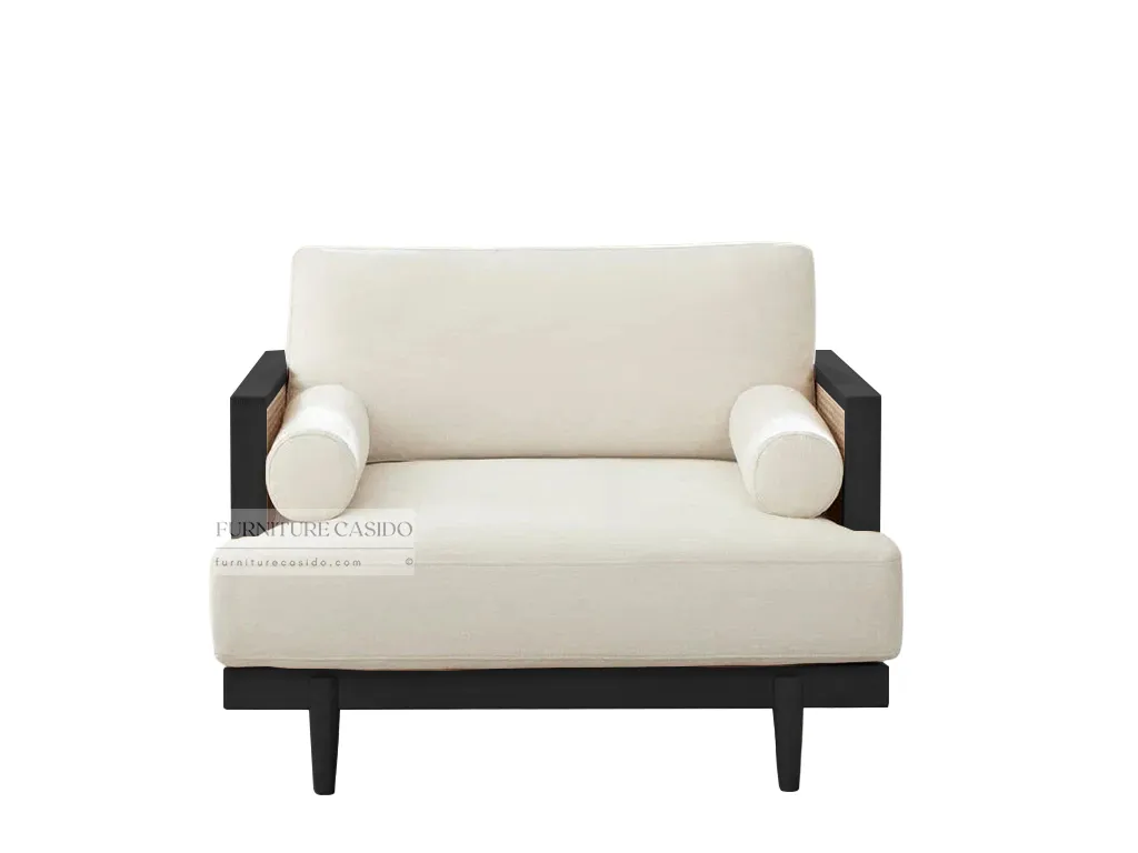 solid sheesham wooden one seater sofa design with rattan cane
