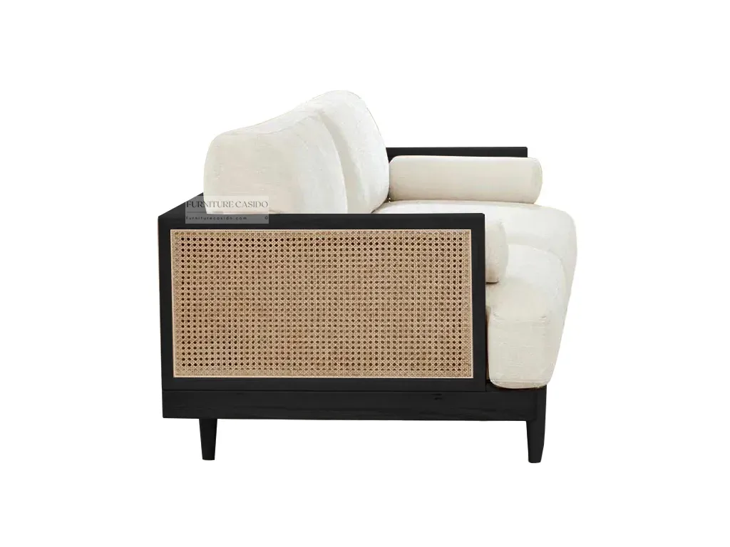 solid sheesham wooden one seater sofa design with rattan cane
