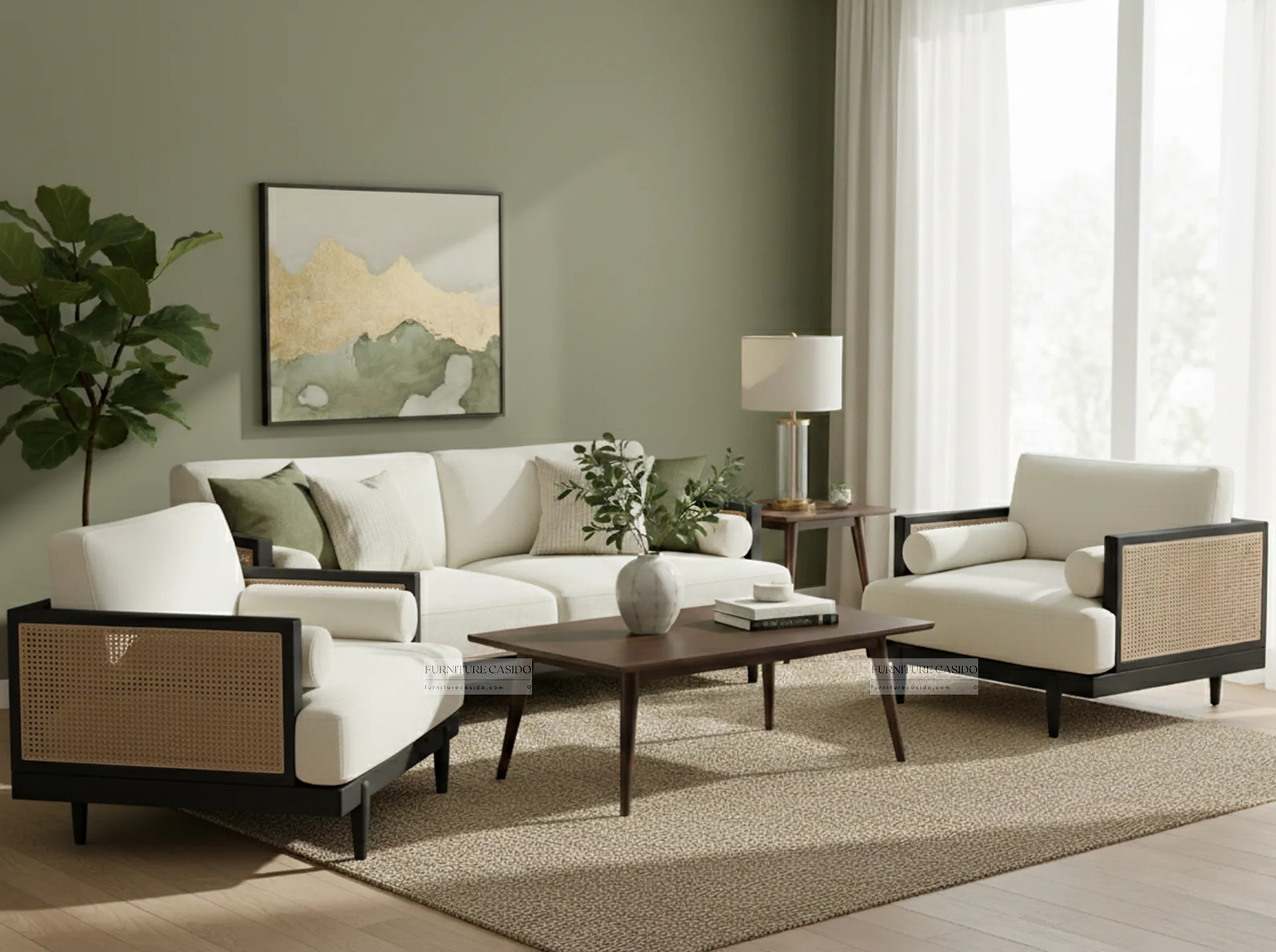 solid sheesham wooden sofa set design with rattan cane