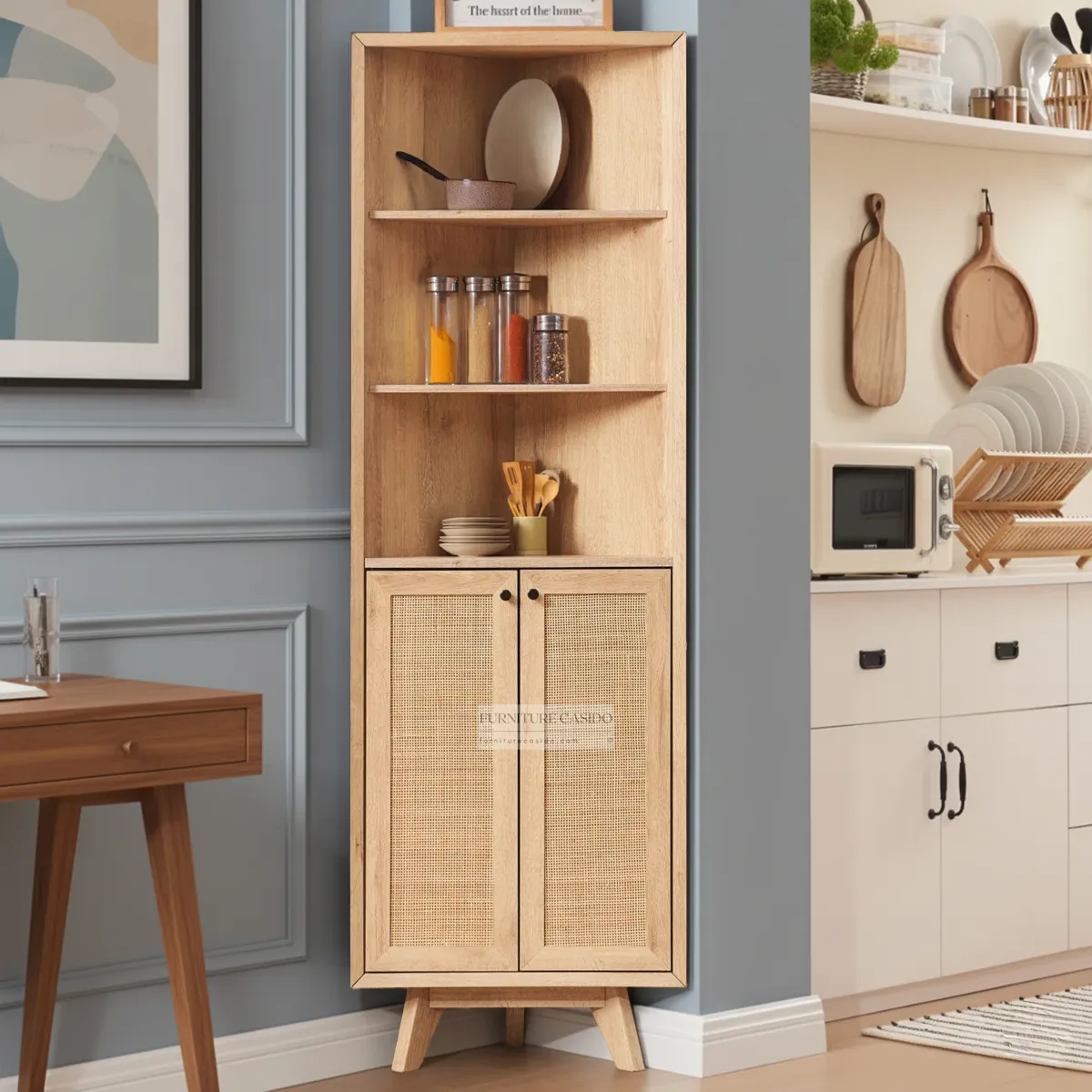 solid wooden corner bookshelf design - kitchen cabinet corner shelf​