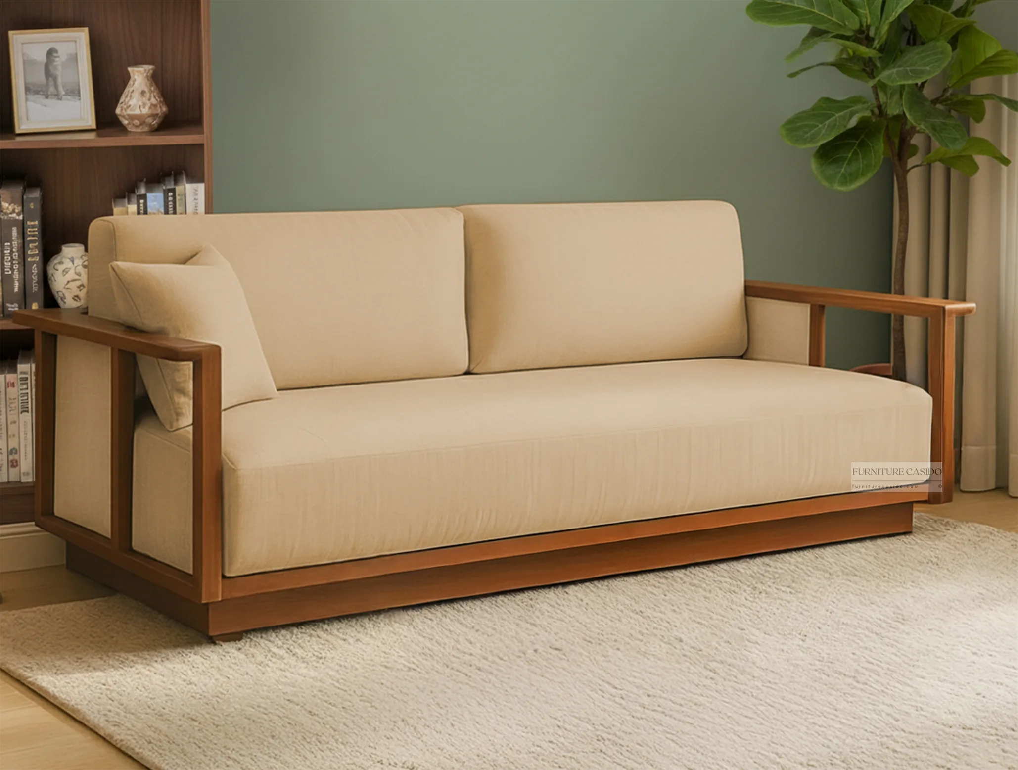 solid wooden double seater sofa design with rattan cane