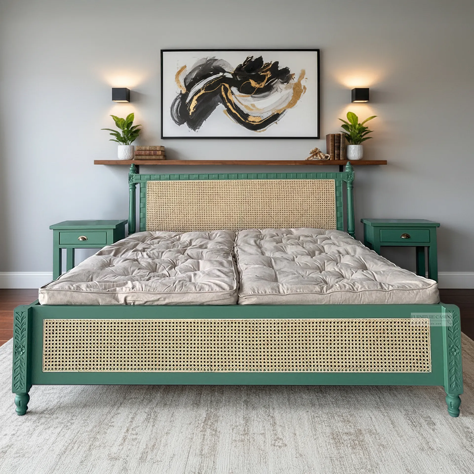 solid wooden king size bed with storage drawers