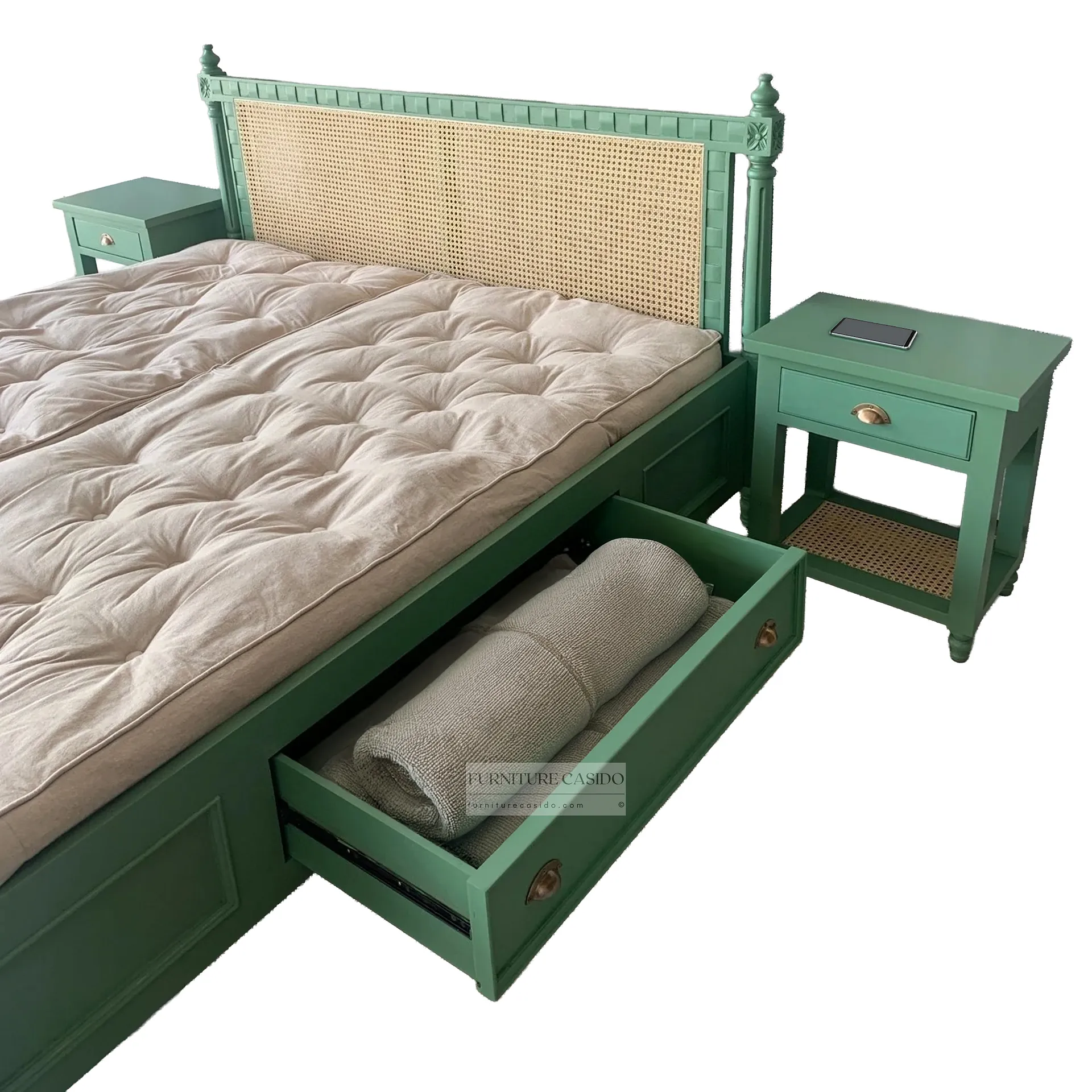 solid wooden king size bed with storage drawers