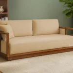 CLASSIC SOLID WOODEN THREE SEATER SOFA WITH RATTAN CANE
