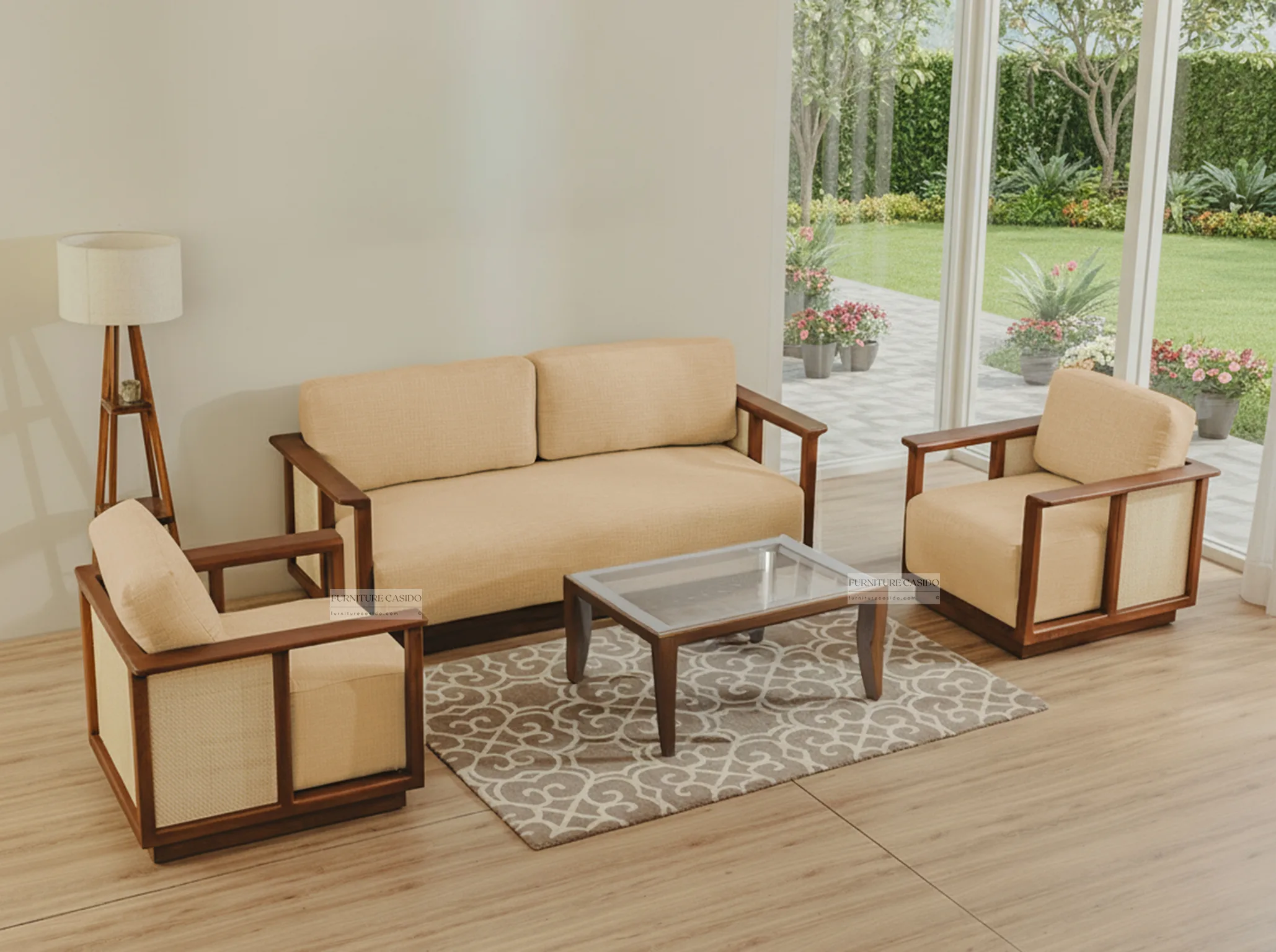 wooden rattan cane sofa set - 4 seater sofa set 2 1 1