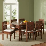 TRADITIONAL SHEESHAM WOOD DINING TABLE SET 6 SEATER WITH CUSHIONED CHAIR - 4 & 8 SEATER OPTION AVAILABLE