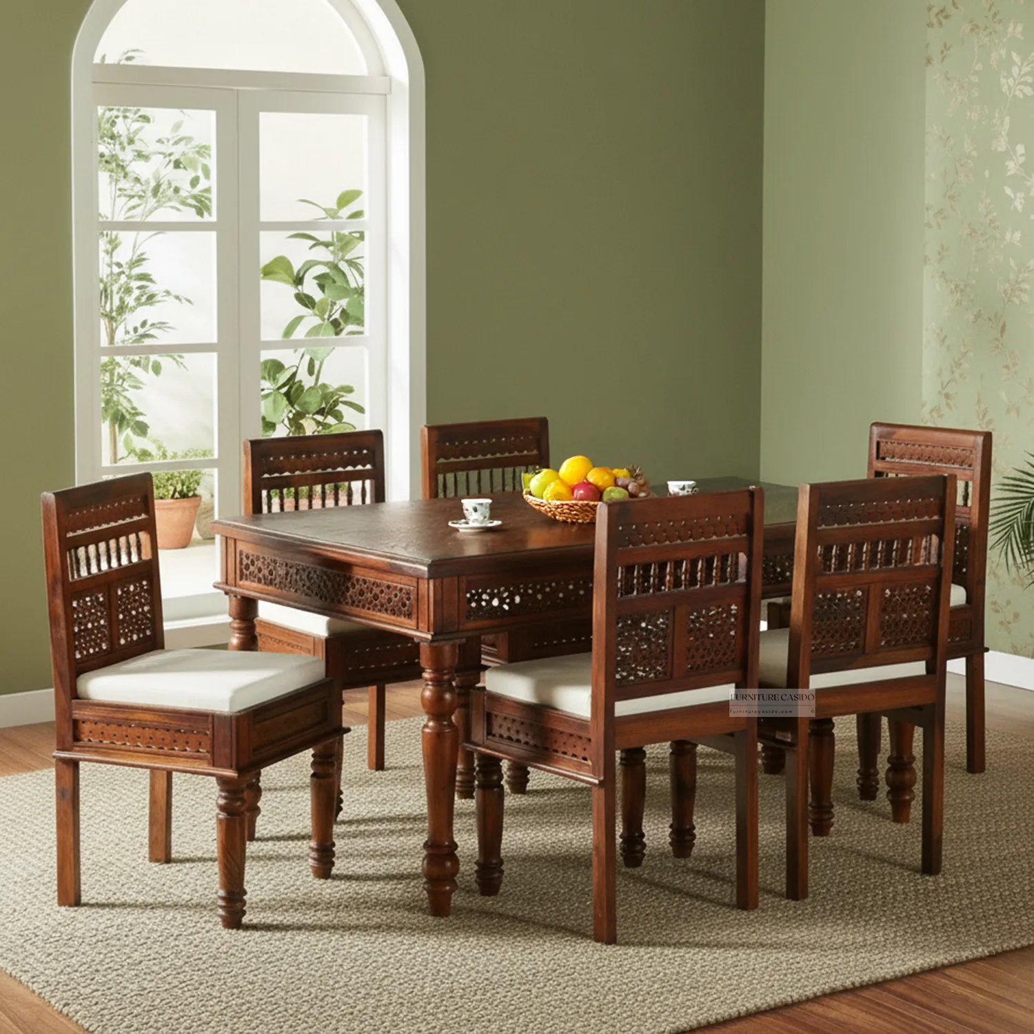 sheesham wood dining table set 6 seater with cushion chair