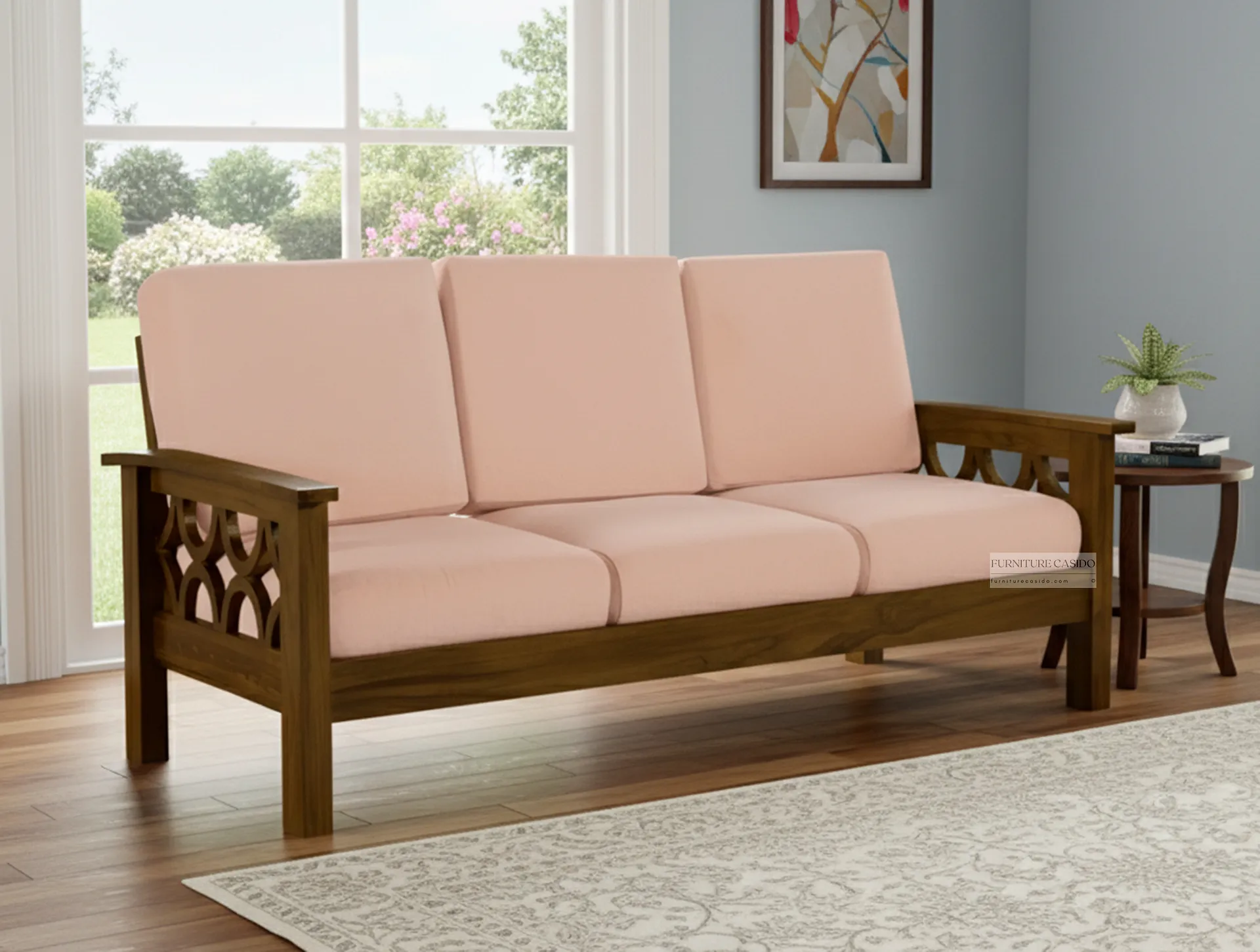 solid 3 three seater wooden sofa - sheesham wood