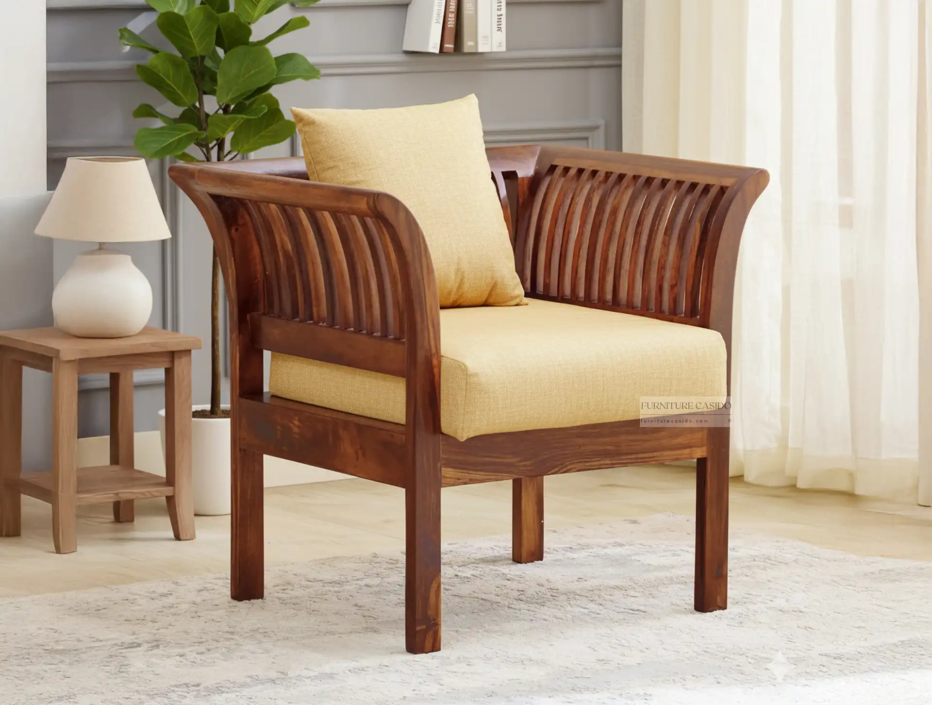 solid sheesham wood 1 seater sofa design