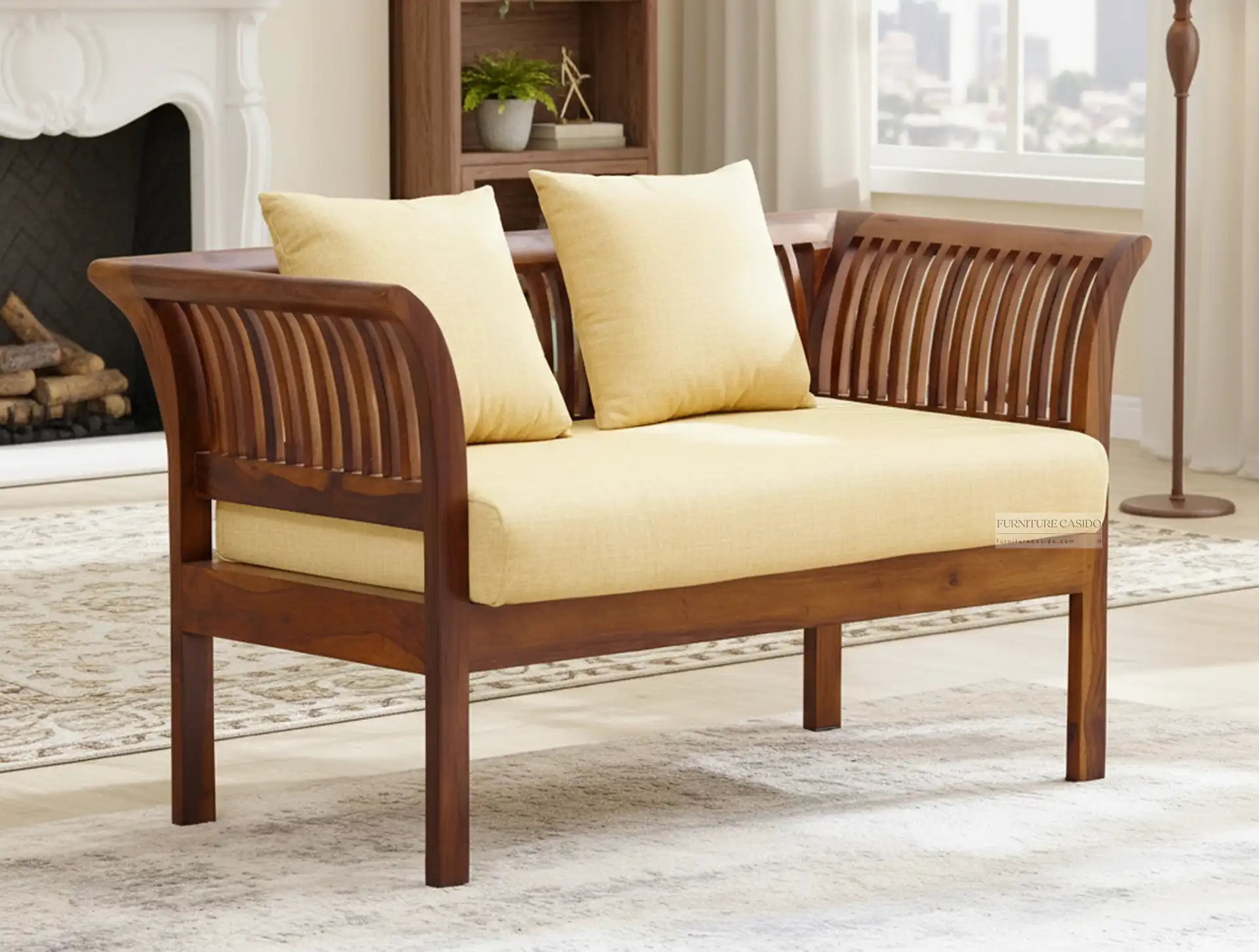 solid sheesham wood 2 seater sofa design