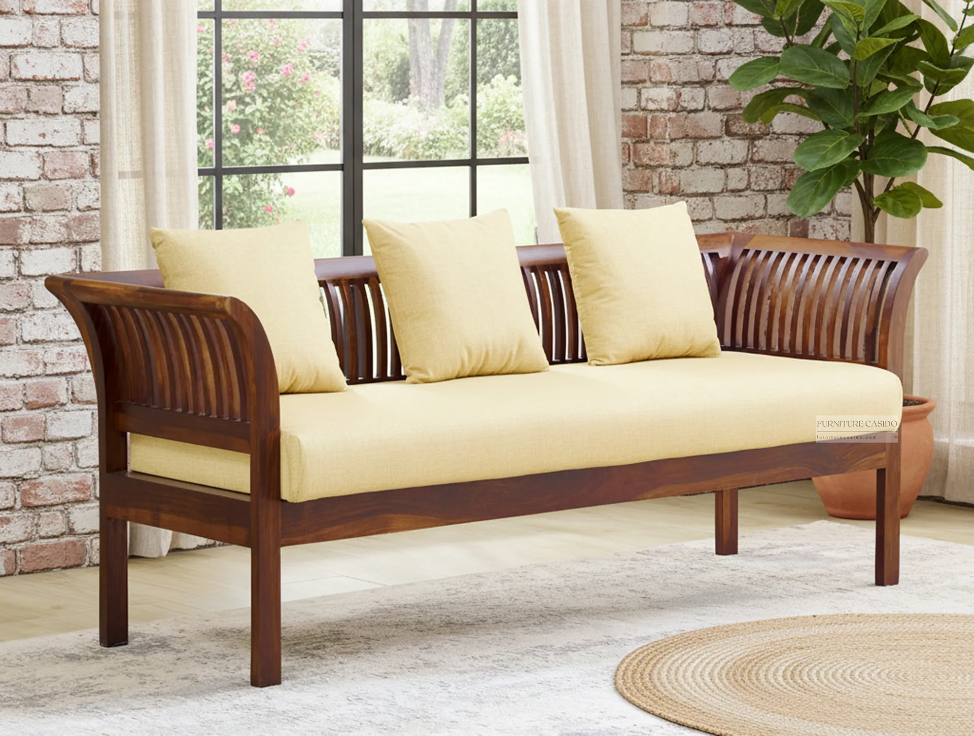 solid sheesham wood 3 seater sofa design