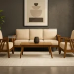 MAJEST SOLID SHEESHAM WOODEN 5 SEATER SOFA SET DESIGN - 3 1 1 SOFA SET DESIGN WITH TABLE