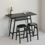 NOIR SOLID SHEESHAM WOODEN BAR TABLE AND STOOL SET