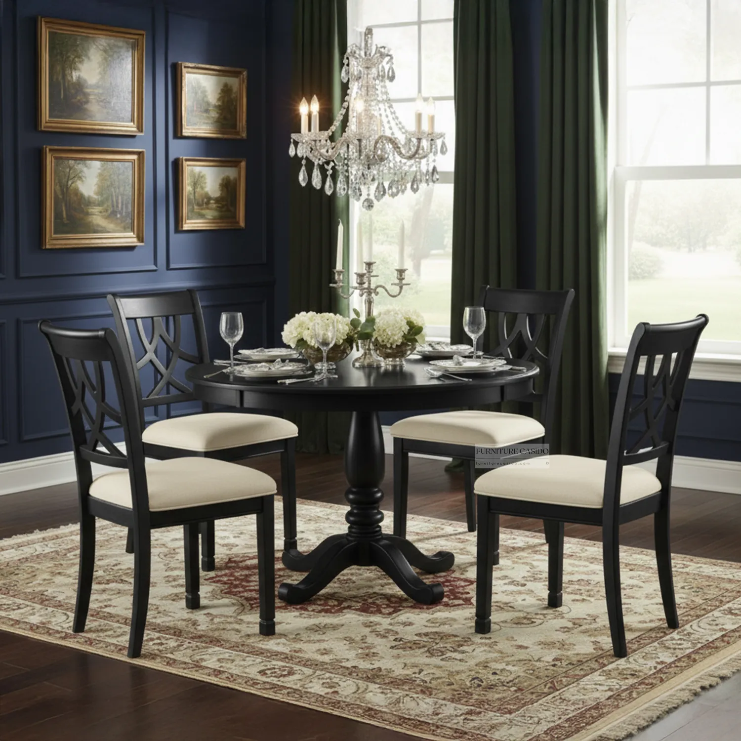 solid wood round dining table set - 4 seater