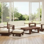 AVENTO SOLID WOODEN 4 SEATER SOFA SET | 2 1 1 SOFA SET WITH OTTOMAN + SIDE TABLE + COFFEE TABLE