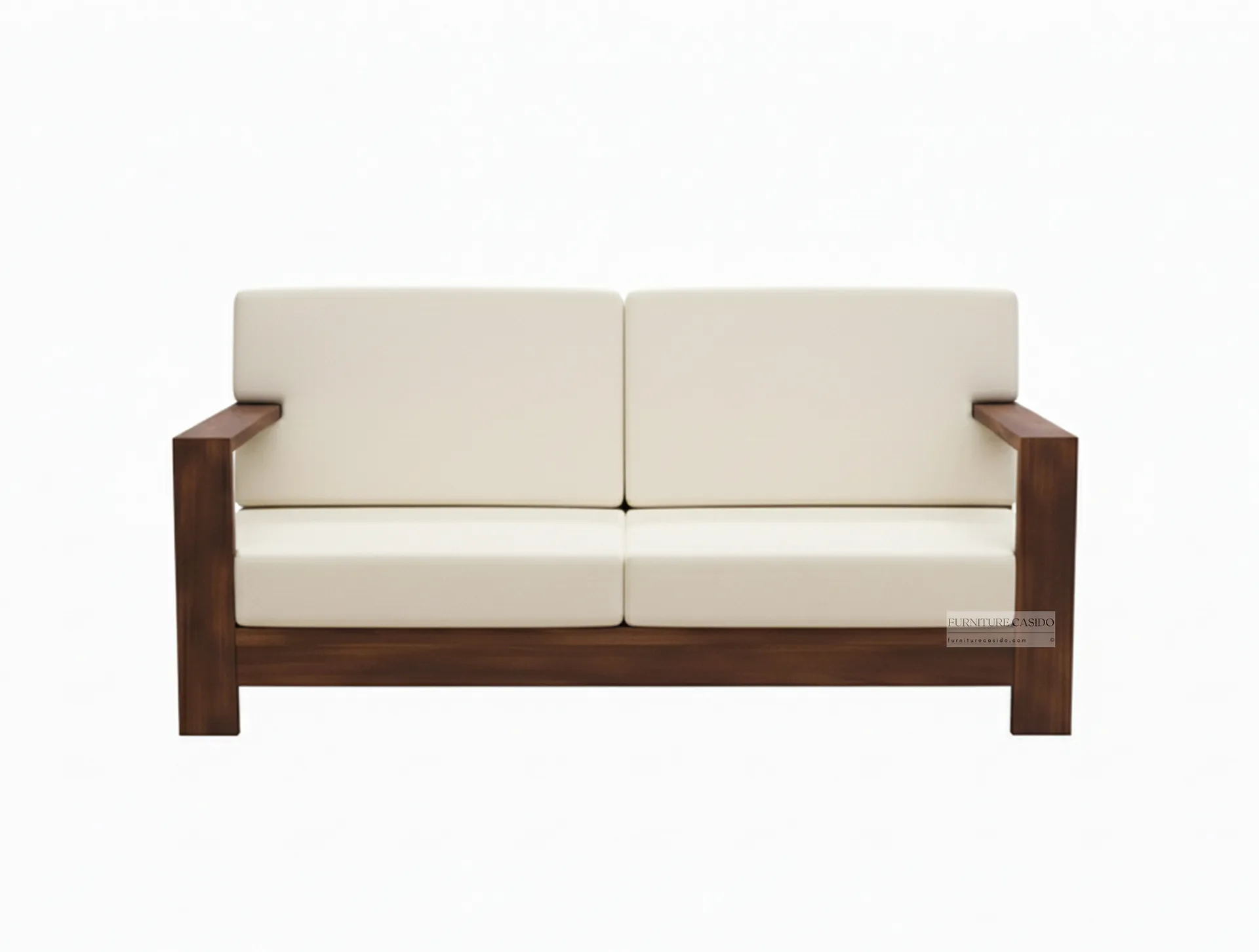 solid wooden double seater sofa with cushion