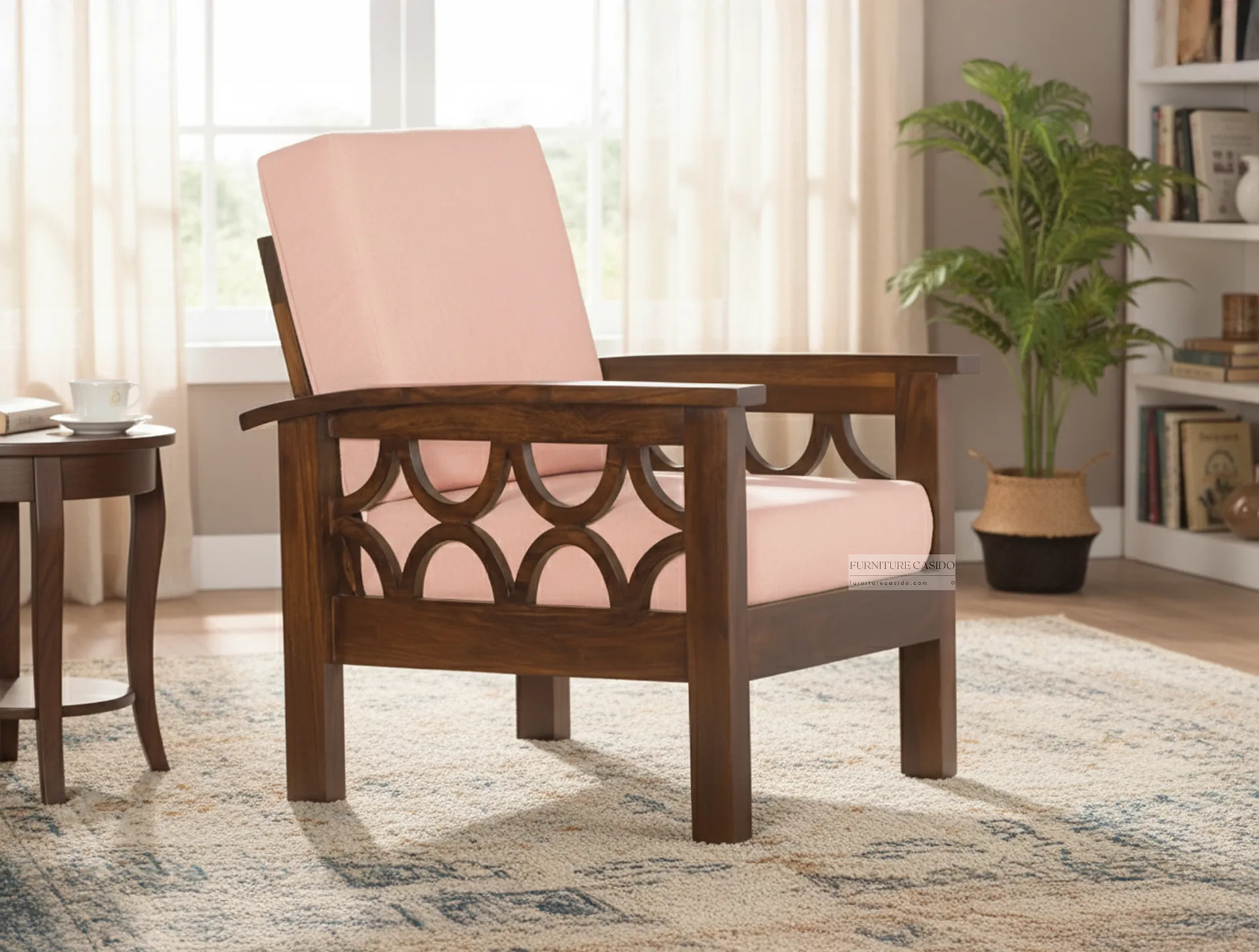 solid wooden sofa single seater design - sheesham wood