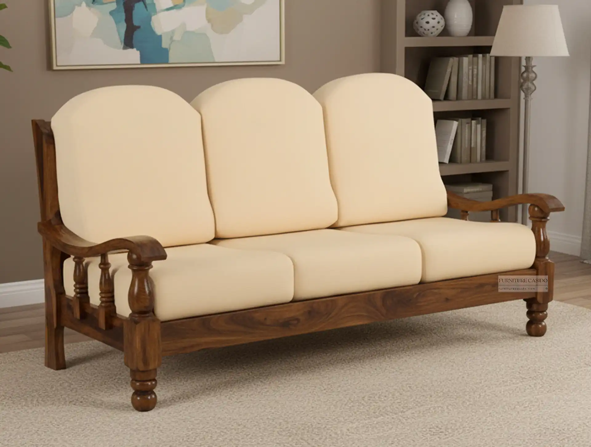 three seater sofa wooden - solid sheesham wood