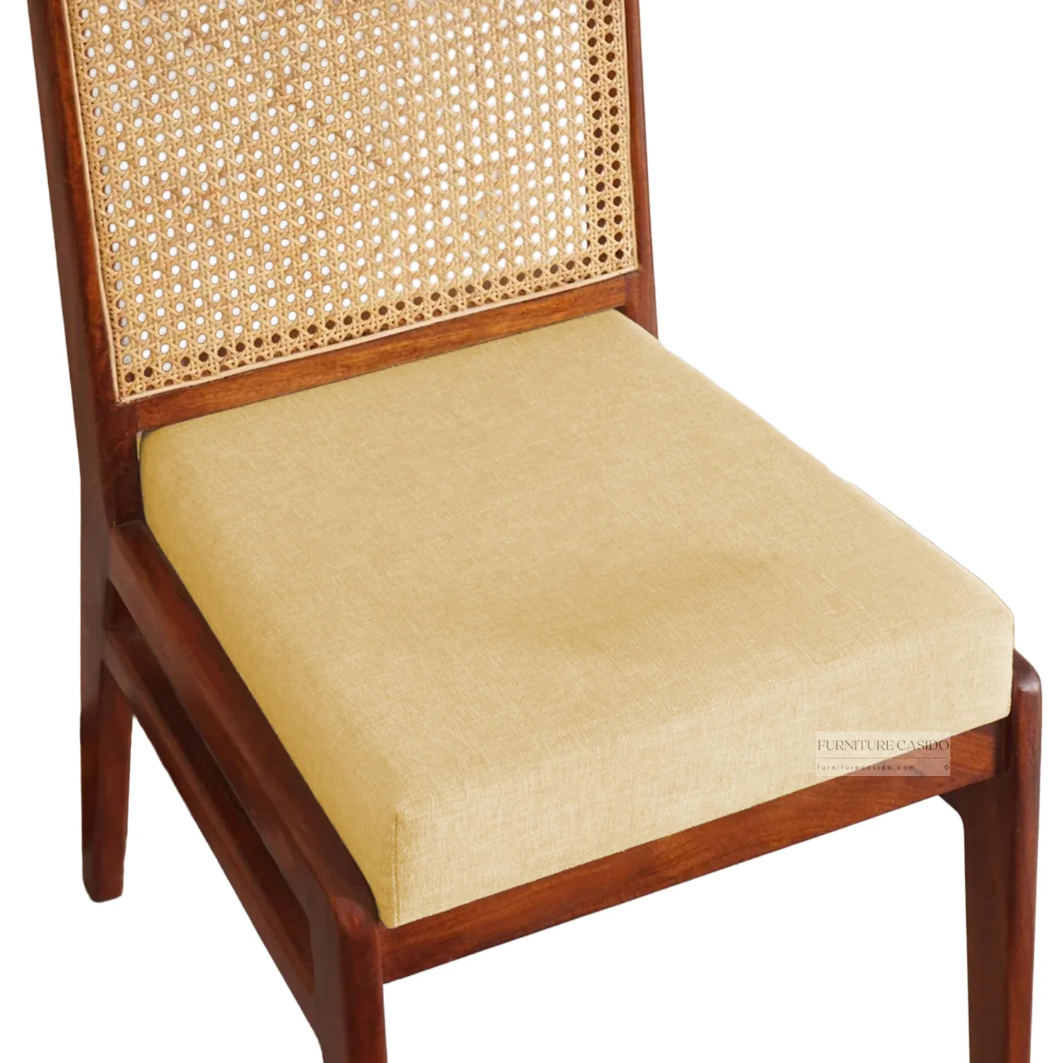 wooden 4 seater dining set with cushion chairs & rattan cane work