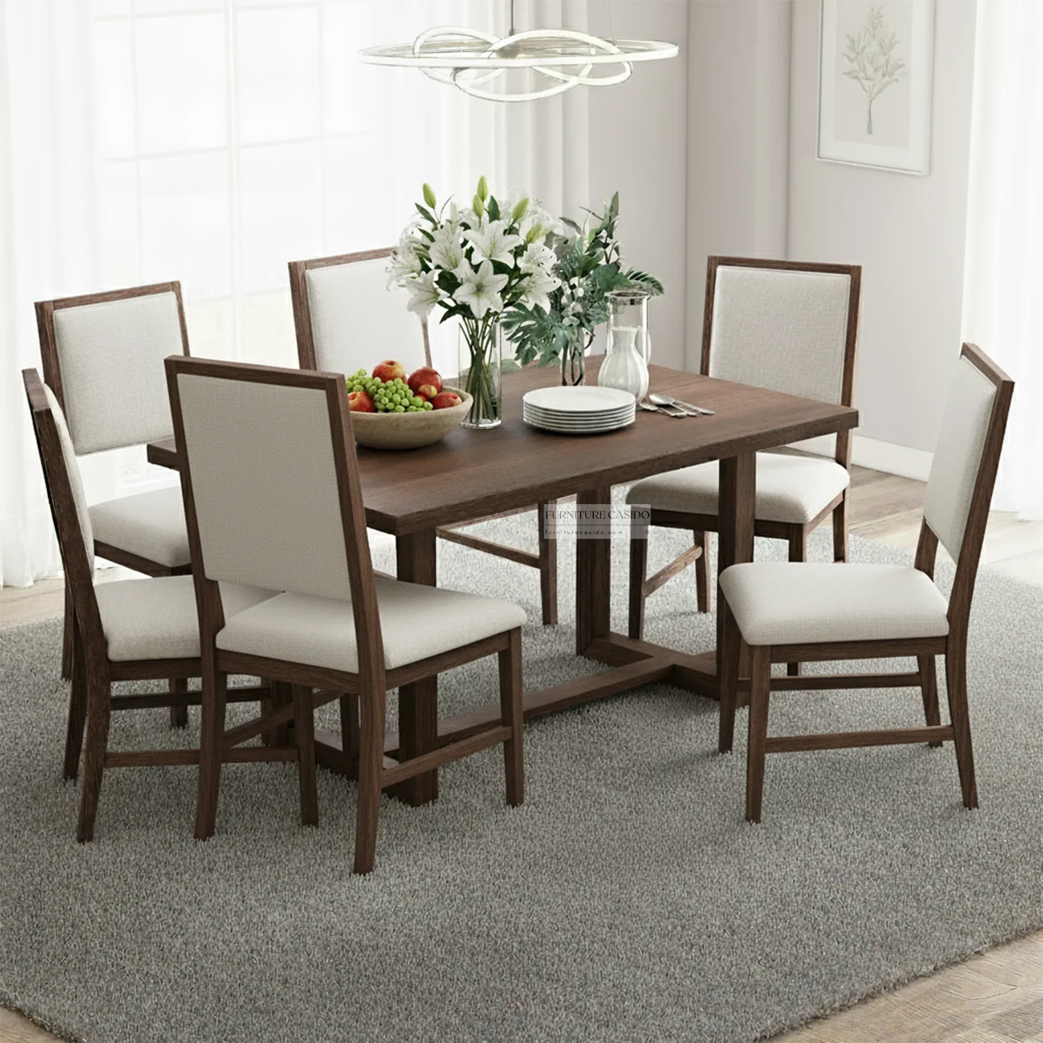 modern dining table set 6 seater with upholstered chair