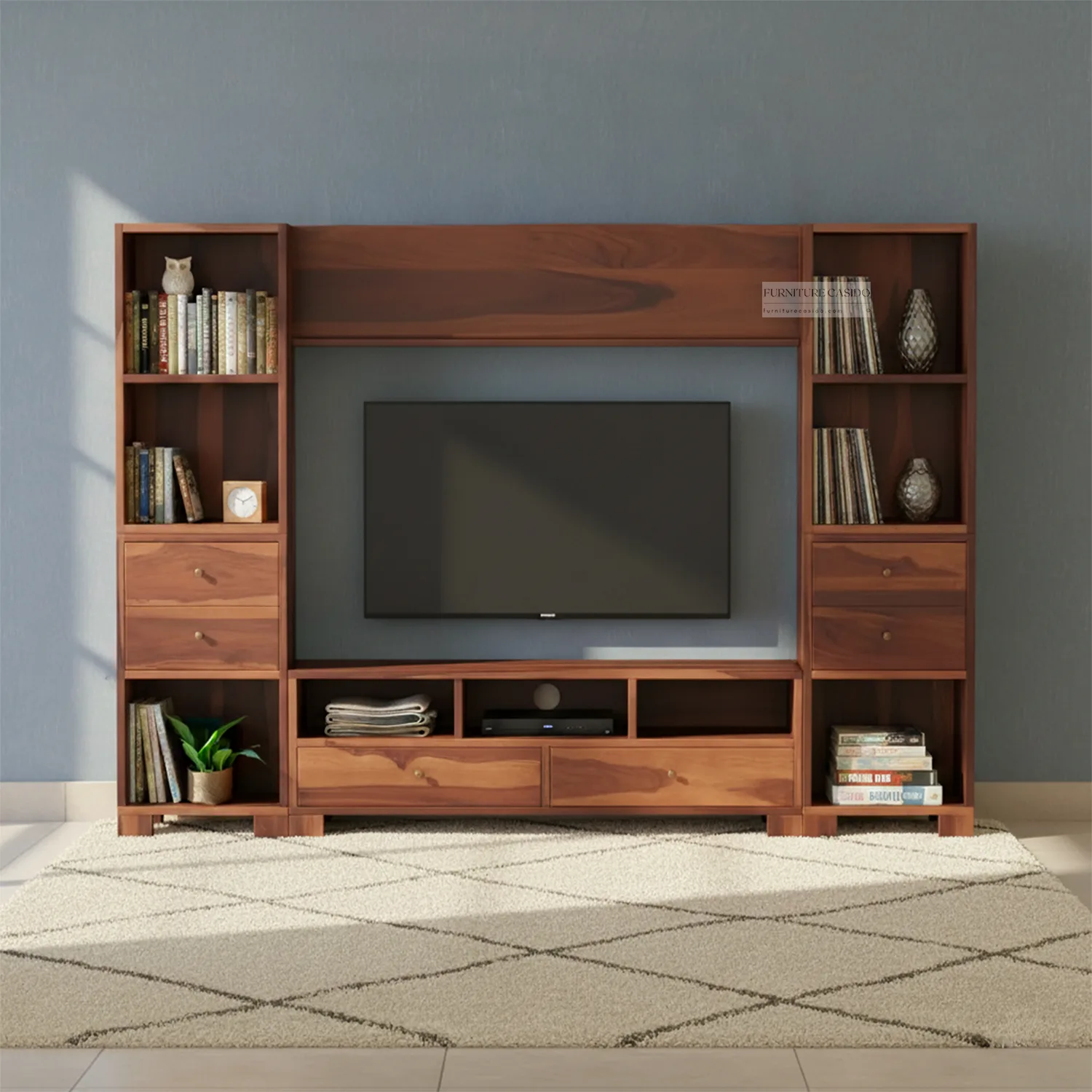 solid wooden entertainment unit with tv cabinet & 2 standing stands ( set of 3 )