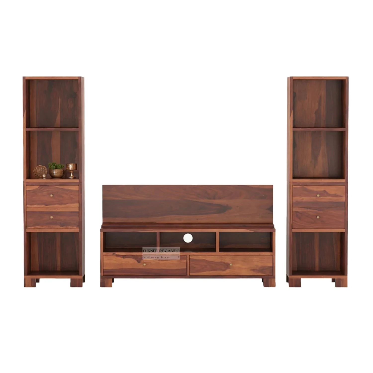 solid wooden entertainment unit with tv cabinet & 2 standing stands ( set of 3 )