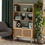 NATURA SOLID WOODEN RATTAN BOOKSHELF WITH DOORS