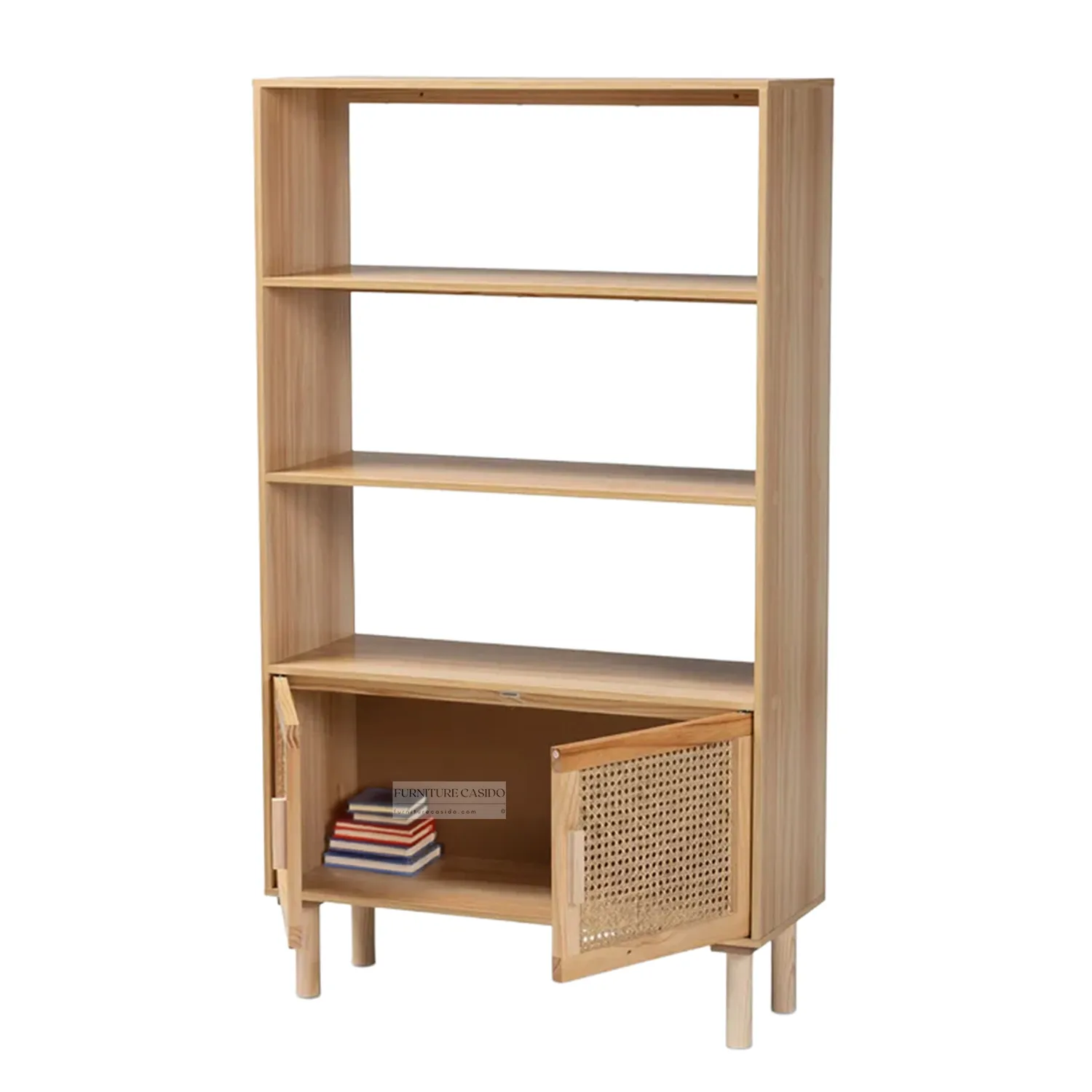 solid wooden rattan bookshelf with doors