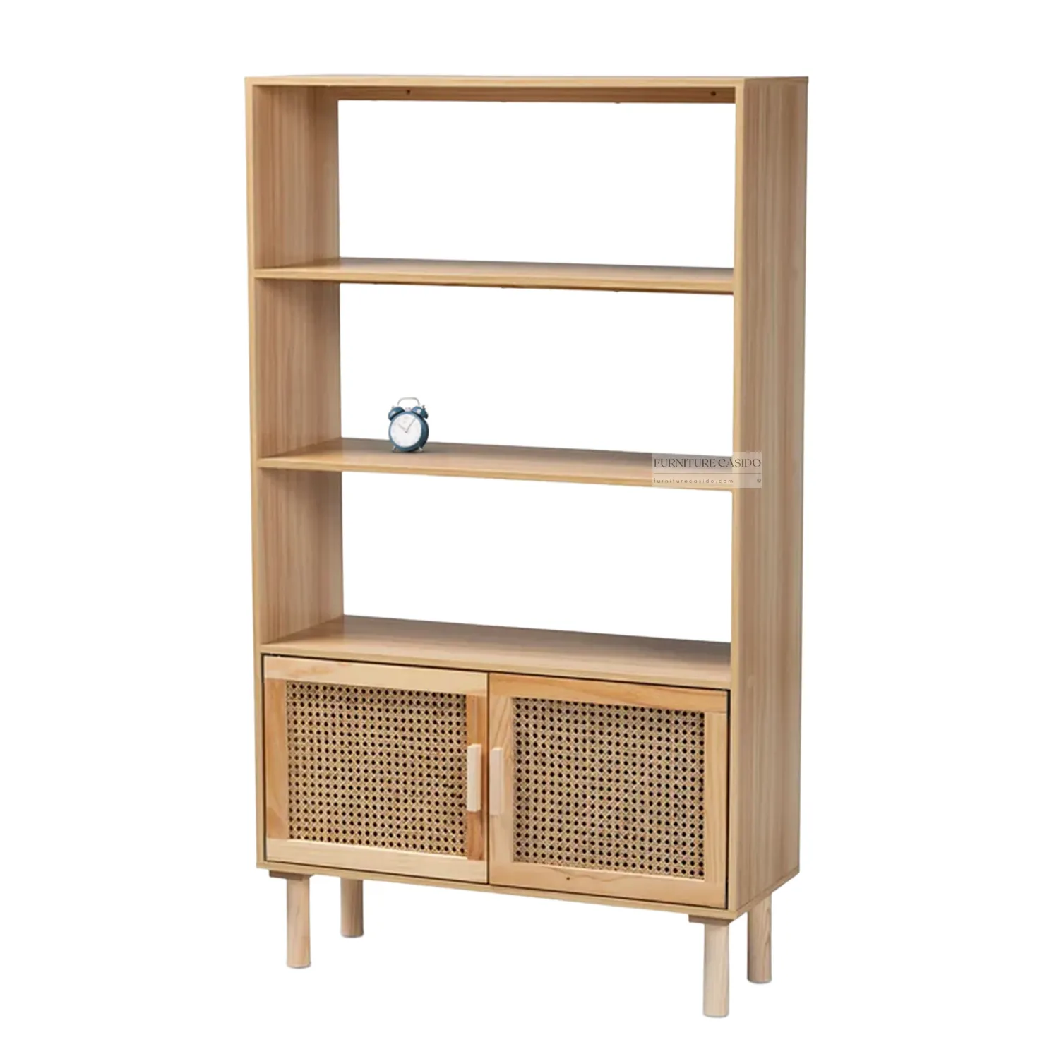 solid wooden rattan bookshelf with doors