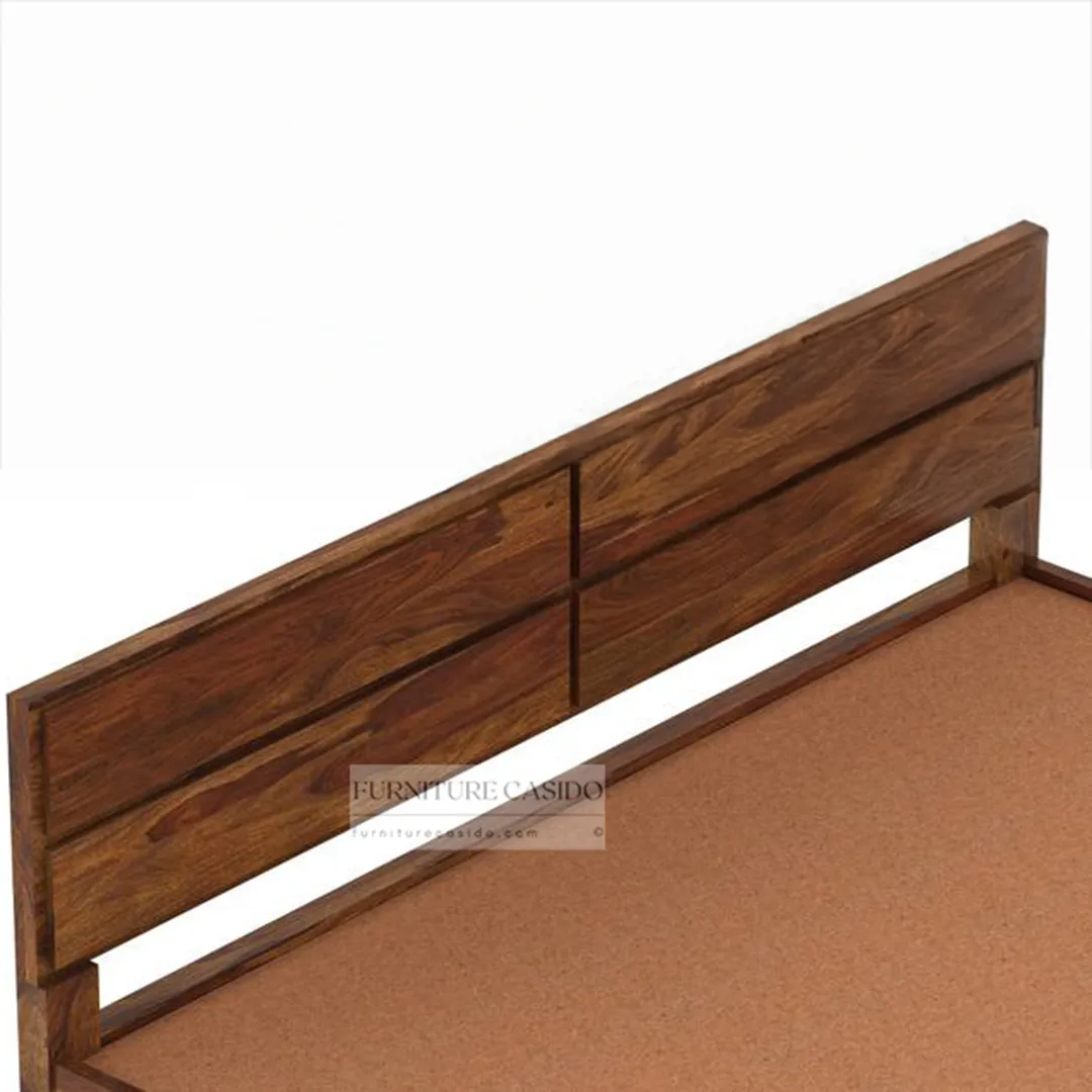 solid sheesham wood queen size bed with storage drawers