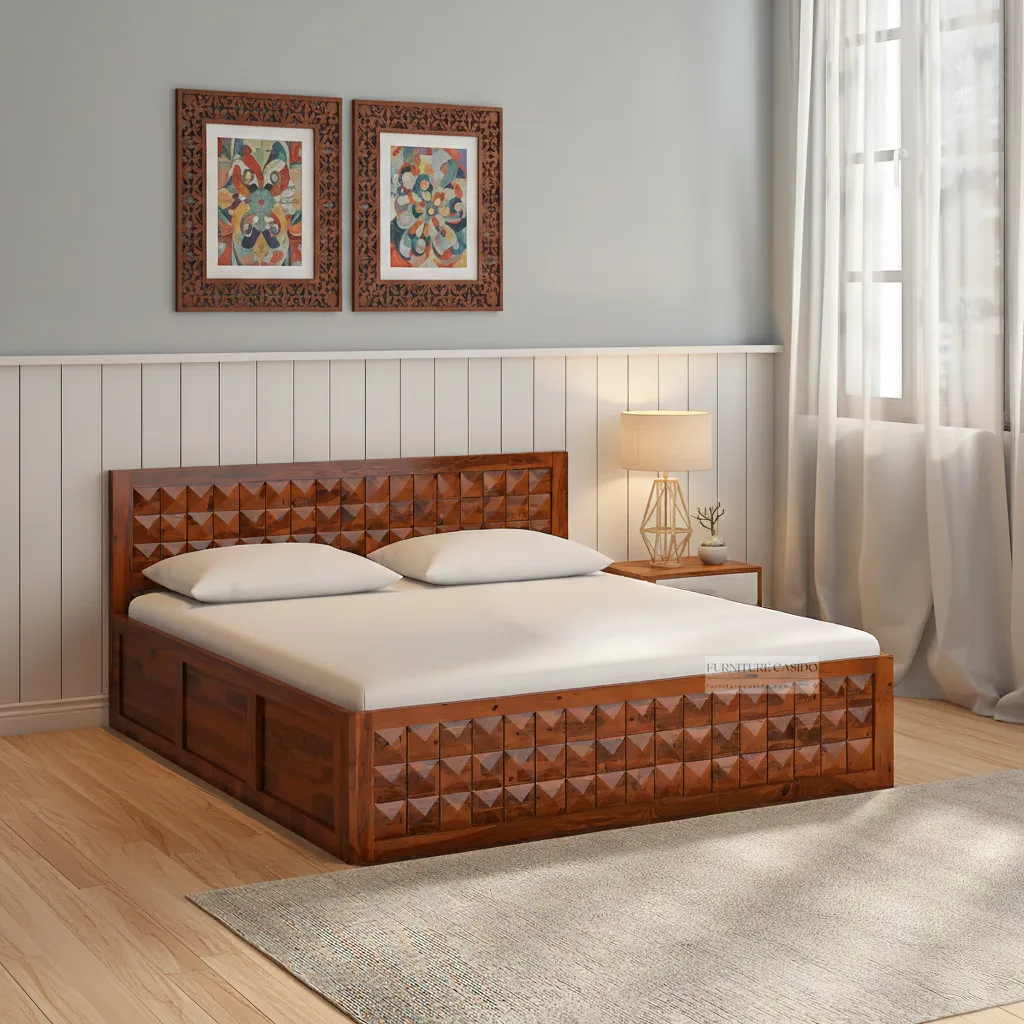 DIAMOND WOODEN QUEEN SIZE BED BOX WITH STORAGE