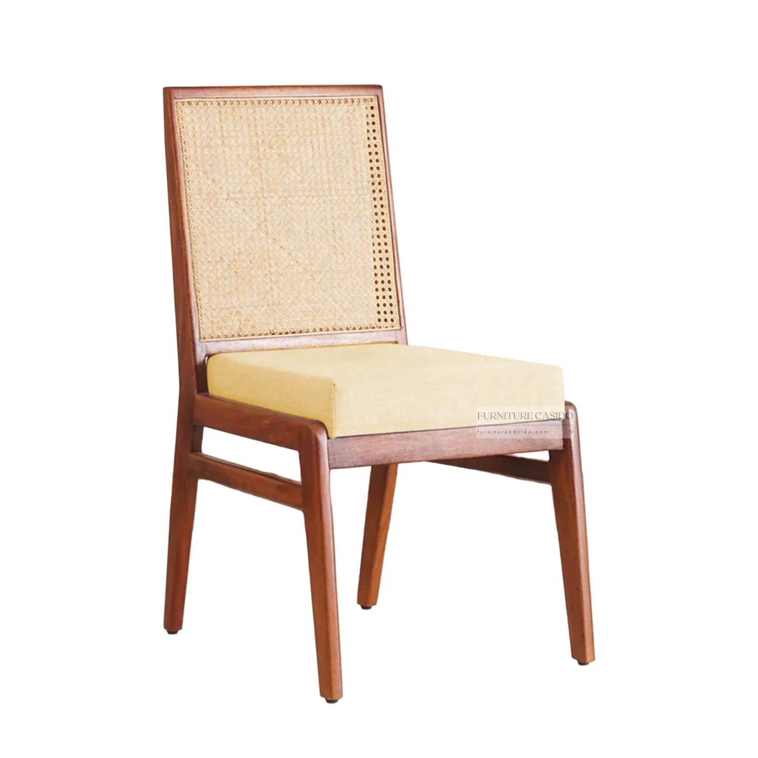 wooden modern dining chair design with cushion and rattan cane work